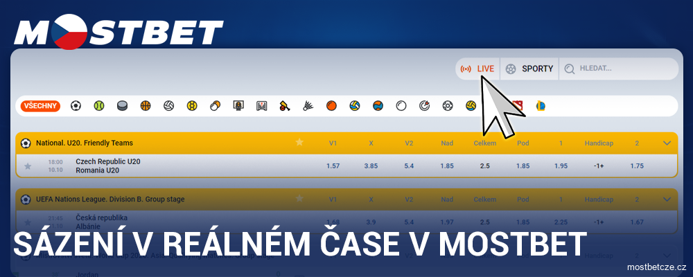 Live sázky v Mostbet CZ
